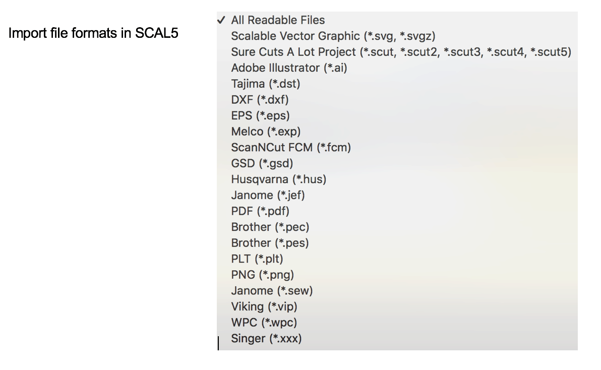 SCAL5 Import File Types