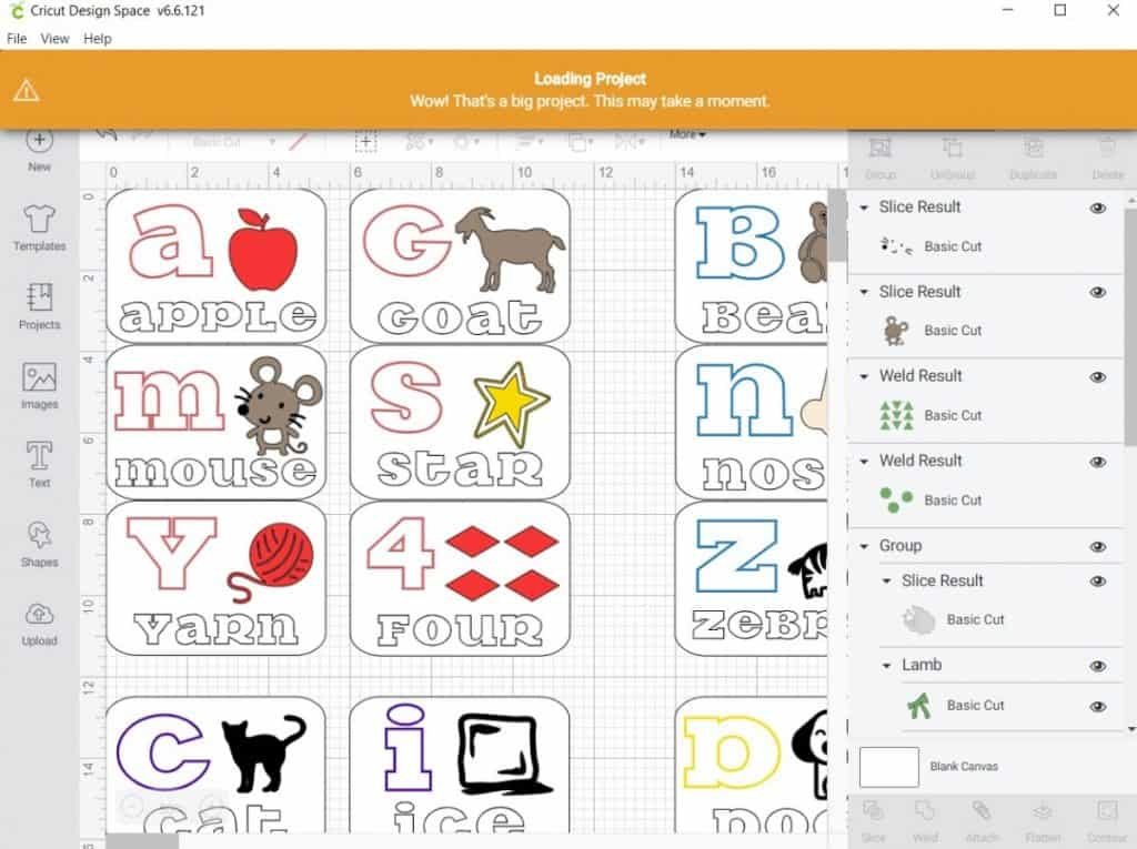 Cricut design space, slow loading a big project